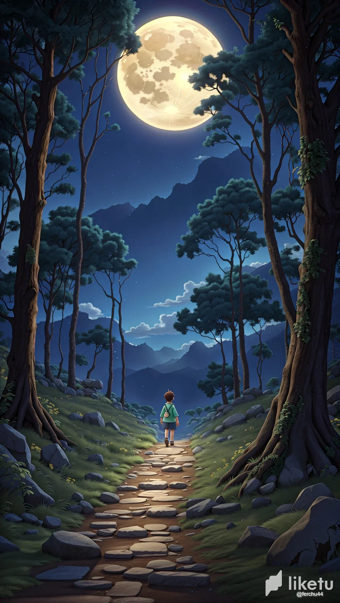 clms3cjwd03923tszgedxh750_3D_Animation_Style_camino_de_piedra_en_un_bosque_de_noche_con_1.webp