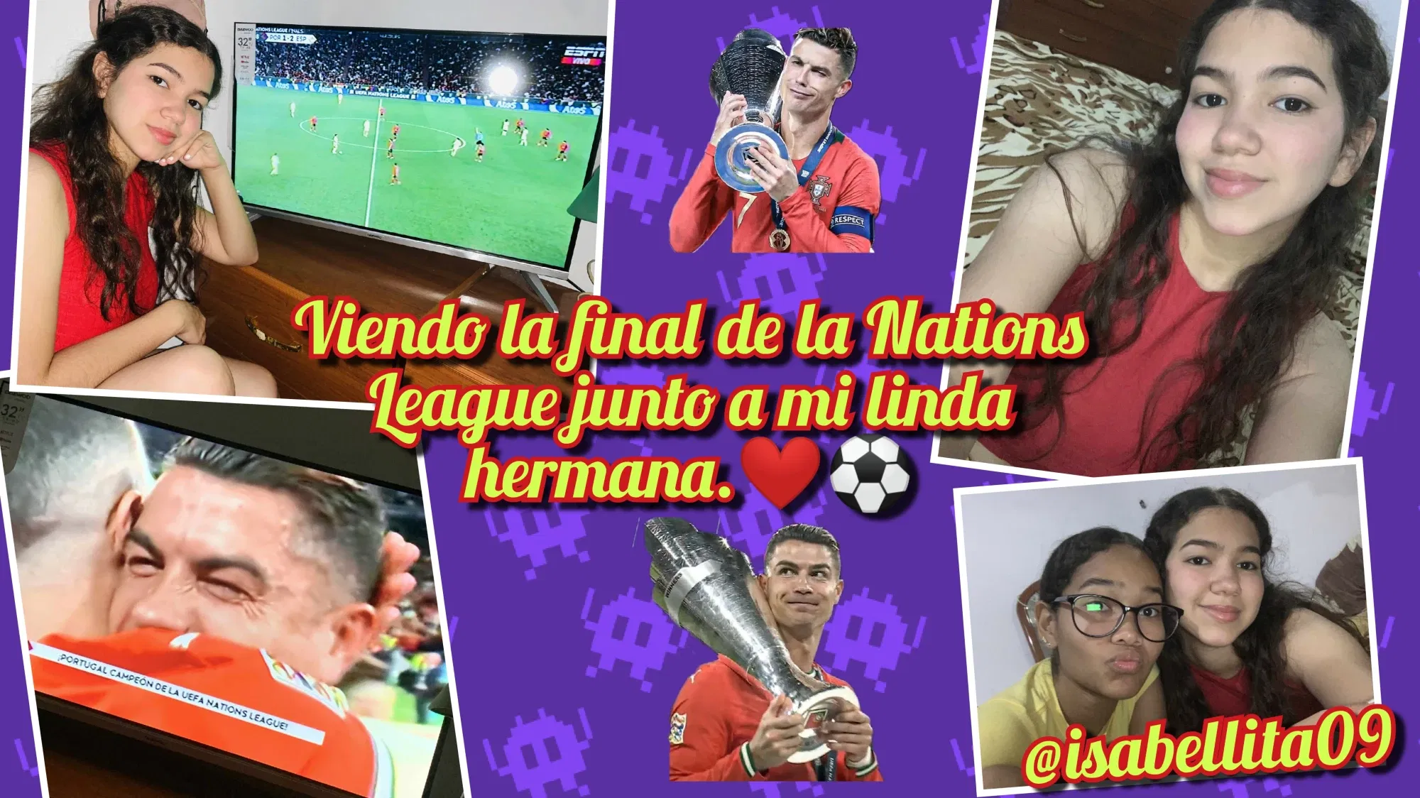  (Esp-Ing) "Viendo la final de la Nations League junto a mi linda hermana.❤️⚽"/ "Watching the Nations League final with my beautiful sister. ❤️☺️"