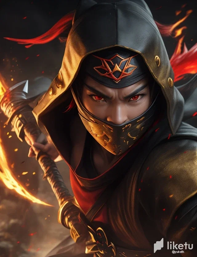 clll9b1ze005v2csze35a2i8p_DreamShaper_v7_A_determined_ninja_with_piercing_red_eyes_wield_2.webp
